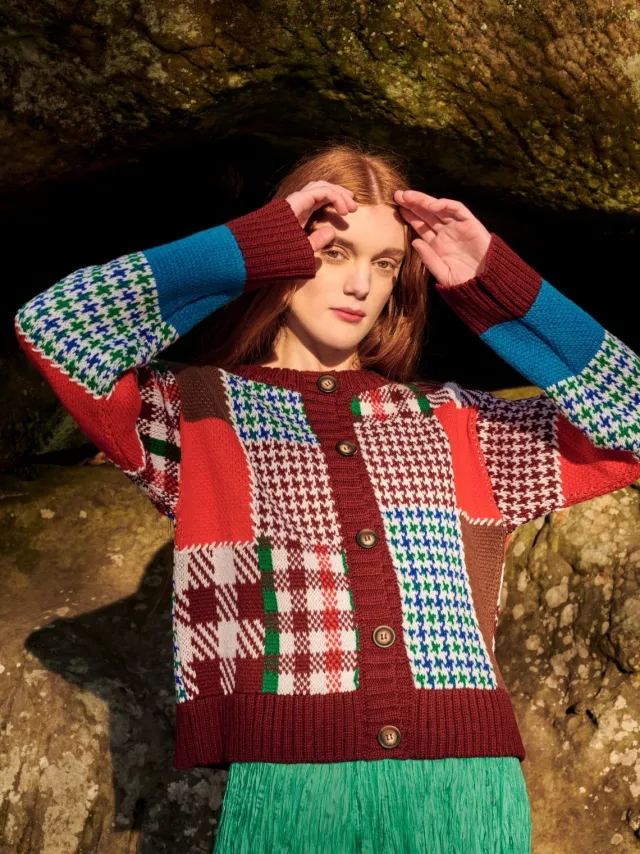 Designer Knitwear*Sweater Shop Autumn Patchwork Cardigan 100% Fine Merino Wool