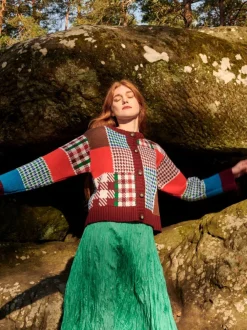 Designer Knitwear*Sweater Shop Autumn Patchwork Cardigan 100% Fine Merino Wool