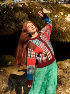 Designer Knitwear*Sweater Shop Autumn Patchwork Cardigan 100% Fine Merino Wool