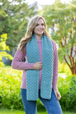 Ladies Aran Scarves|Ladies Aran Scarves*Sweater Shop Cable Knit Aran Scarf Aqua