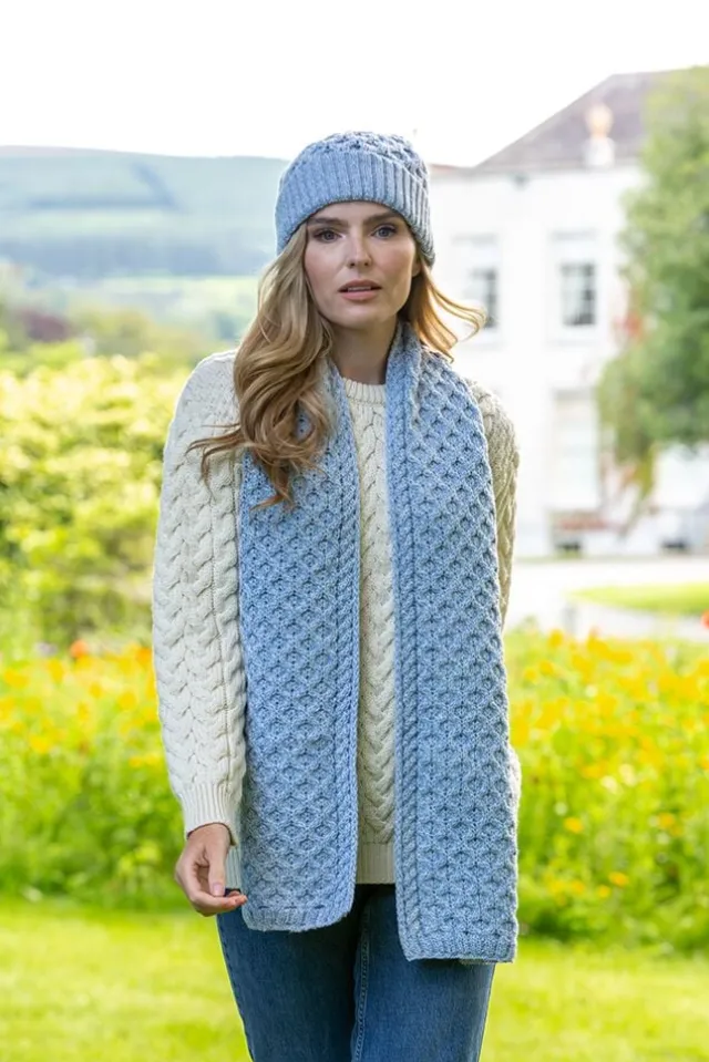 Ladies Aran Scarves|Ladies Aran Scarves*Sweater Shop Cable Knit Aran Scarf Sky Blue