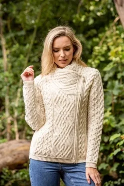 Womens Irish Knitwear|Ladies Cardigans*Sweater Shop Cable Knit Side Zip Cardigan Natural