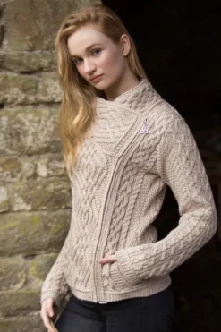 Womens Irish Knitwear|Ladies Cardigans*Sweater Shop Cable Knit Side Zip Cardigan Parsnip