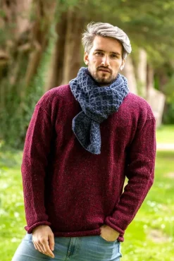 Mens Aran Scarves*Sweater Shop Cable Knit Unisex Scarf Denim Marl - 100% Merino Wool