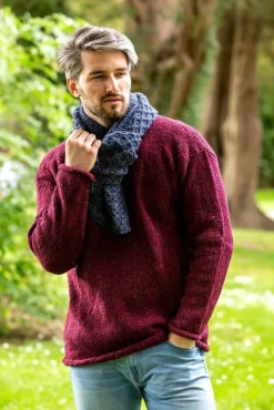 Mens Aran Scarves*Sweater Shop Cable Knit Unisex Scarf Denim Marl - 100% Merino Wool