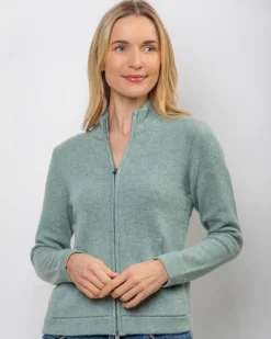 Designer Knitwear|Cashmere And Merino Wool Sweaters*Sweater Shop Cashmere and Merino Full Zip Seagreen