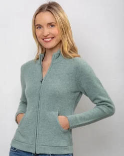 Designer Knitwear|Cashmere And Merino Wool Sweaters*Sweater Shop Cashmere and Merino Full Zip Seagreen