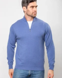 Cashmere And Merino Sweaters|Mens Knitwear*Sweater Shop Cashmere and Merino Wool 1/2 Zip Sweater Denim
