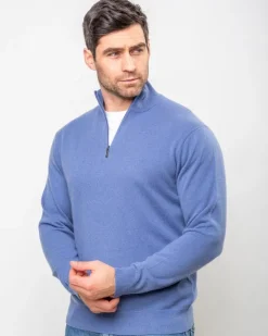 Cashmere And Merino Sweaters|Mens Knitwear*Sweater Shop Cashmere and Merino Wool 1/2 Zip Sweater Denim