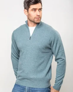 Cashmere And Merino Sweaters|Mens Knitwear*Sweater Shop Cashmere and Merino wool 1/2 Zip Sweater Glacier