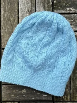 Aran Wool Hats|Ladies Hats*Sweater Shop Cashmere Cable Knit Beanie Sky Blue