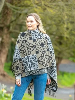 Ladies Aran Ponchos & Capes*Sweater Shop Celtic Design Shawl Black Mix