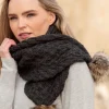 Ladies Aran Scarves*Sweater Shop Charcoal Pom Pom Aran Scarf