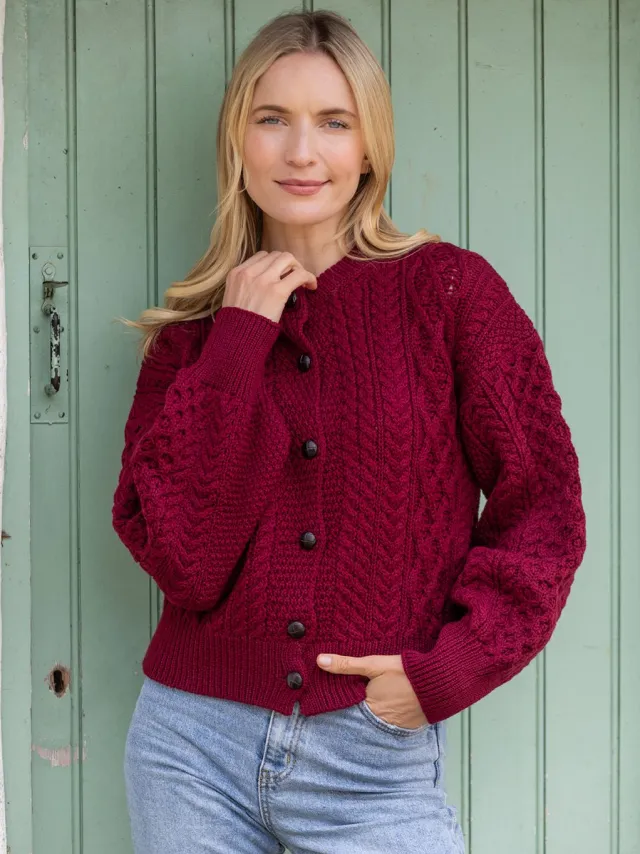 Womens Irish Knitwear|Ladies Cardigans*Sweater Shop Clover Cropped Cardigan Claret