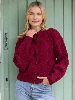Womens Irish Knitwear|Ladies Cardigans*Sweater Shop Clover Cropped Cardigan Claret