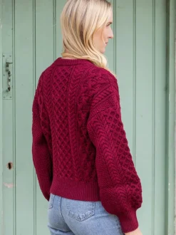 Womens Irish Knitwear|Ladies Cardigans*Sweater Shop Clover Cropped Cardigan Claret