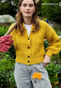Womens Irish Knitwear|Ladies Cardigans*Sweater Shop Clover Cropped Cardigan Sunflower