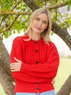 Ladies Cardigans|Womens Irish Knitwear*Sweater Shop Clover Cropped Cardigan Scarlet
