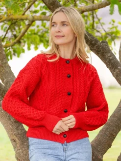 Ladies Cardigans|Womens Irish Knitwear*Sweater Shop Clover Cropped Cardigan Scarlet