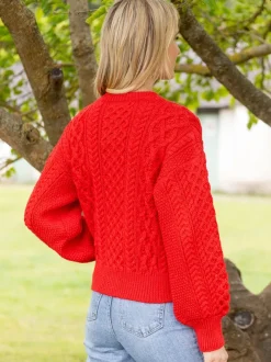 Ladies Cardigans|Womens Irish Knitwear*Sweater Shop Clover Cropped Cardigan Scarlet