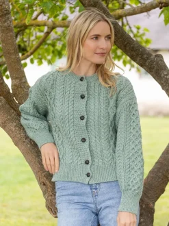 Womens Irish Knitwear|Ladies Cardigans*Sweater Shop Clover Cropped Cardigan Sage Green