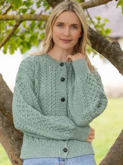 Womens Irish Knitwear|Ladies Cardigans*Sweater Shop Clover Cropped Cardigan Sage Green