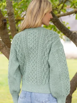 Womens Irish Knitwear|Ladies Cardigans*Sweater Shop Clover Cropped Cardigan Sage Green
