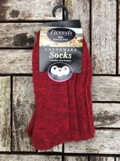 Wool Slippers|Aran Wool Socks*Sweater Shop Connemara Unisex Socks - Red