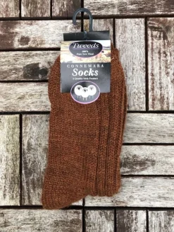 Wool Slippers|Aran Wool Socks*Sweater Shop Connemara Unisex Socks - Rust