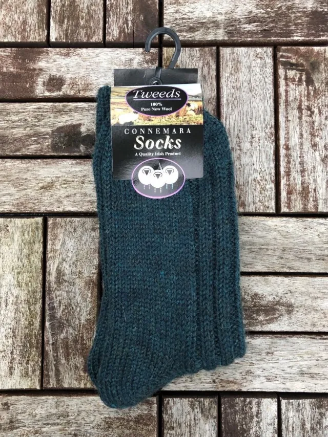 Aran Wool Socks|Wool Slippers*Sweater Shop Connemara Unisex Socks- Teal