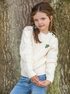 Kids Aran Sweaters|Baby & Toddler Sweaters*Sweater Shop Cream Cable Knit Kids Sweater with Shamrock