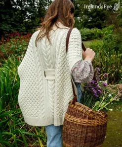 Womens Irish Knitwear|Ladies Aran Ponchos & Capes*Sweater Shop Crocus Horseshoe Cable Cape Natural