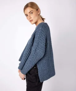 Womens Irish Knitwear|Womens Aran Fisherman Sweaters*Sweater Shop Cropped Aran Sweater Sea Spray Blue