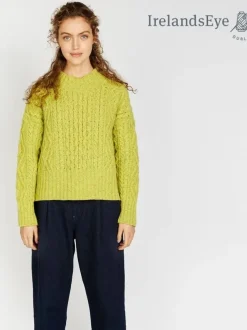 Womens Irish Knitwear|Womens Aran Fisherman Sweaters*Sweater Shop Diamond Crew Neck Sweater Chartreuse
