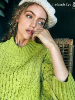 Womens Irish Knitwear|Womens Aran Fisherman Sweaters*Sweater Shop Diamond Crew Neck Sweater Chartreuse