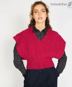 Womens Irish Knitwear*Sweater Shop Diamond Vest Bramble Red