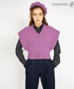 Womens Irish Knitwear*Sweater Shop Diamond Vest Lilac