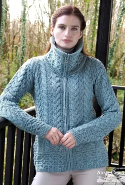 Womens Irish Knitwear|Ladies Cardigans*Sweater Shop Double Collar Cardigan Mermaid Blue