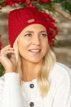 Aran Wool Hats*Sweater Shop Erin Cable Knit Hat Red