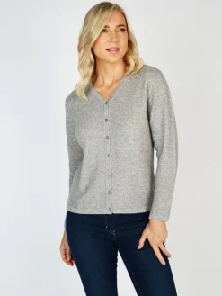 Womens Irish Knitwear|Cashmere And Merino Wool Sweaters*Sweater Shop Extra Fine Merino Wool & Cashmere Cardigan Silver Grey