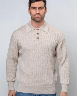 Cashmere And Merino Sweaters|Mens Knitwear*Sweater Shop Extra Fine Merino Wool Button Neck Sweater - Beige