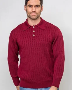 Cashmere And Merino Sweaters|Mens Knitwear*Sweater Shop Extra Fine Merino Wool Button Neck Sweater - Berry