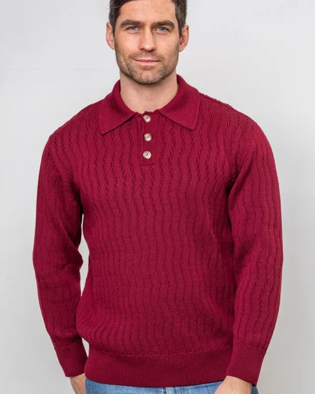 Cashmere And Merino Sweaters|Mens Knitwear*Sweater Shop Extra Fine Merino Wool Button Neck Sweater - Berry