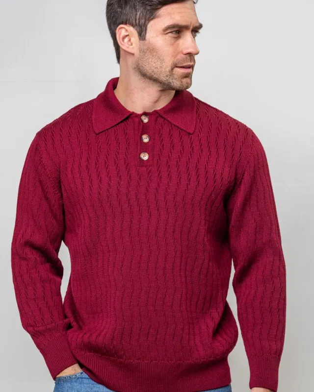 Cashmere And Merino Sweaters|Mens Knitwear*Sweater Shop Extra Fine Merino Wool Button Neck Sweater - Berry