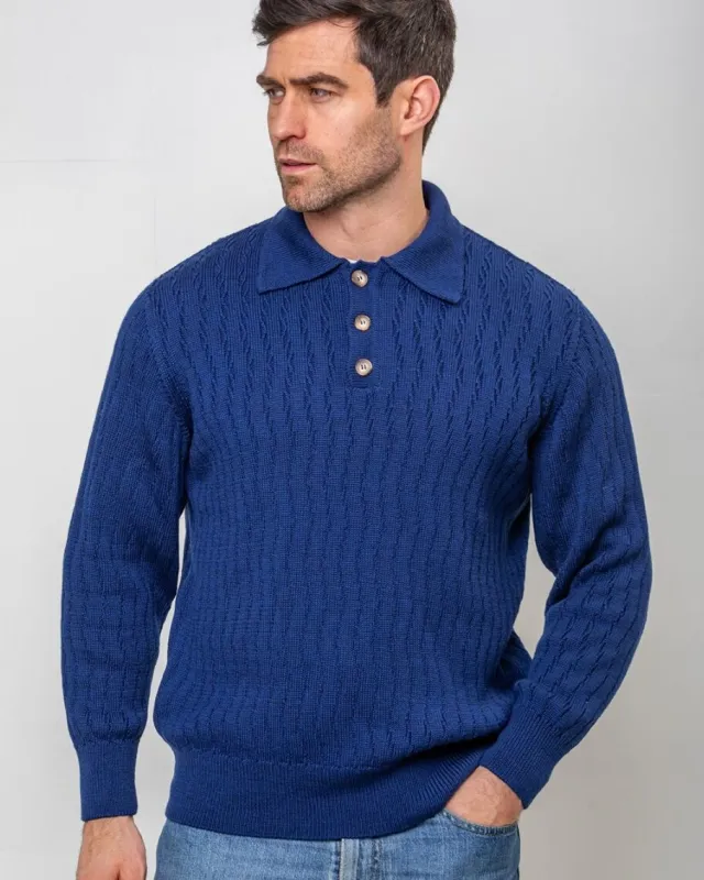 Cashmere And Merino Sweaters|Mens Knitwear*Sweater Shop Extra Fine Merino Wool Button Neck Sweater - Blue