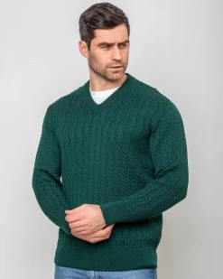 Cashmere And Merino Sweaters|Mens Knitwear*Sweater Shop Extra Fine Merino Wool v Neck Sweater Forest Green