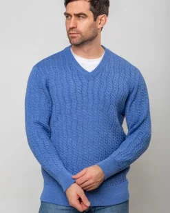 Cashmere And Merino Sweaters|Mens Knitwear*Sweater Shop Extra Fine Merino Wool V Neck Sweater Sky Blue