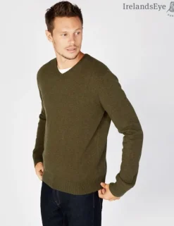 Mens Knitwear*Sweater Shop Extra Fine V Neck Sweater Green