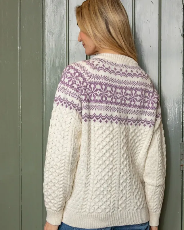 Womens Irish Knitwear|Ladies Cardigans*Sweater Shop Fairisle Merino Wool Cardigan - Natural