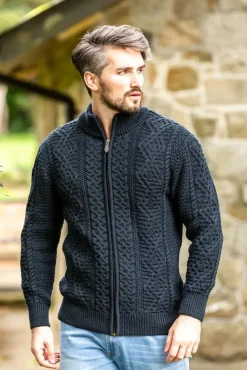 Mens Aran Cardigans|Mens Fisherman Sweaters*Sweater Shop Fisherman Full Zip Cardigan Blackwatch